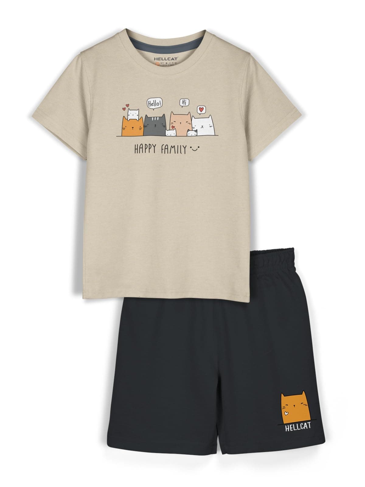 HELLCAT Boys Dress Clothing Set Combo with Tshirts & Shorts - Pack 1 Beige 5-6 Years