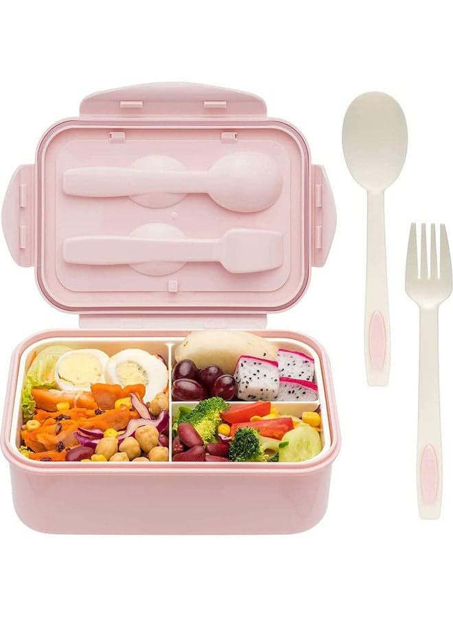 3-Grid Lunch Box With Lid Plastic Pink