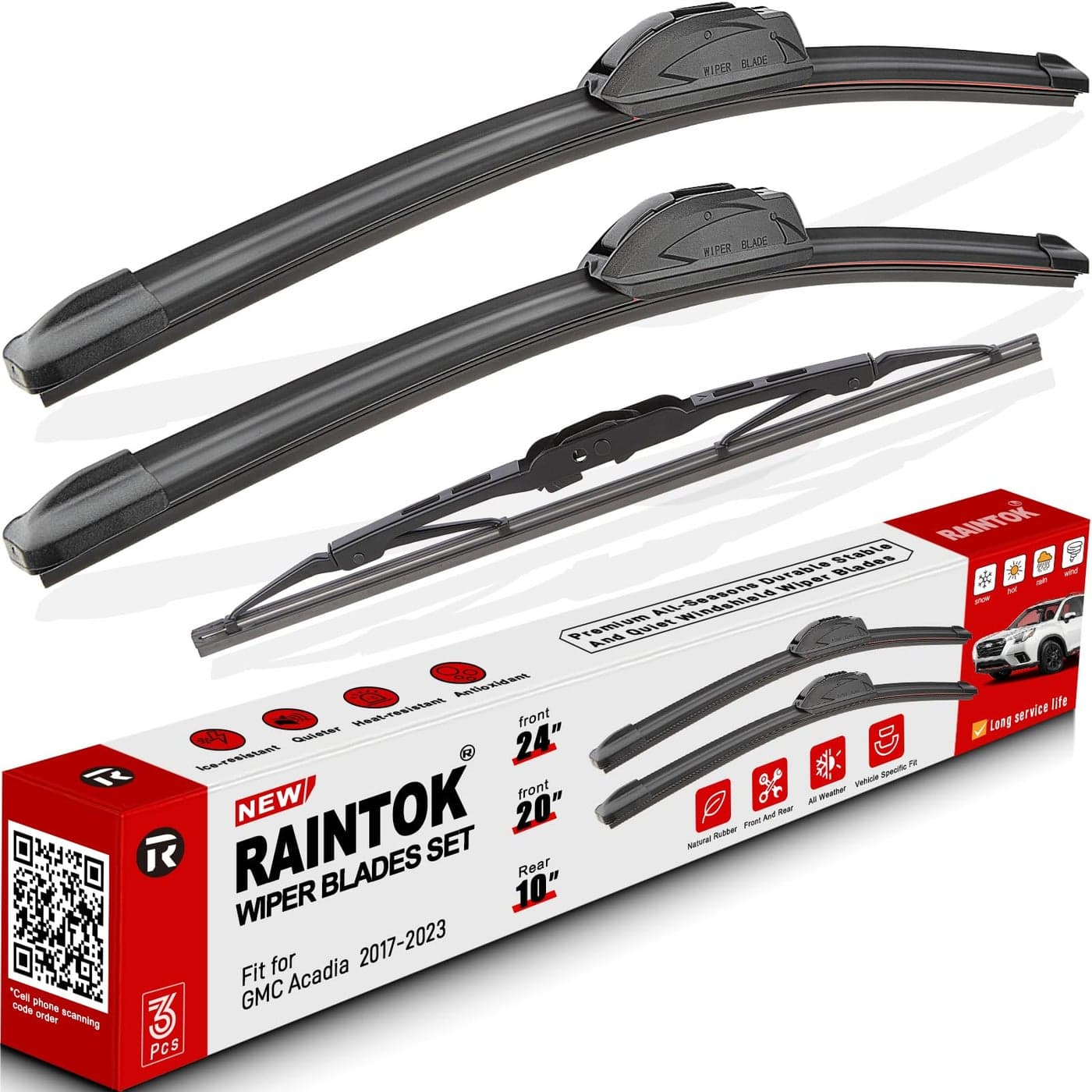 RAINTOK Windshield Wiper Blades Replacement for 20172023 GMC Acadia Original Factory Quality Front Rear Wipers Blade Set for My Car 24 20 10 Pack of 3