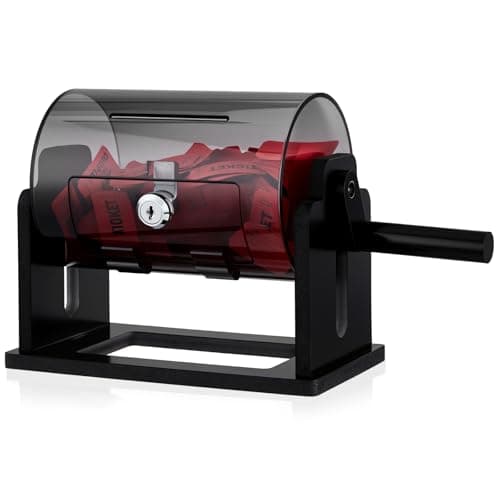 Leinuosen Small Acrylic Raffle Drum 87 x 5 x 7 Inches Clear Raffle Tickets Spinner Cage with Shaking Hand Transparent Ticket Spinner Box for Prize Draw Games BallsCylindrical All Black