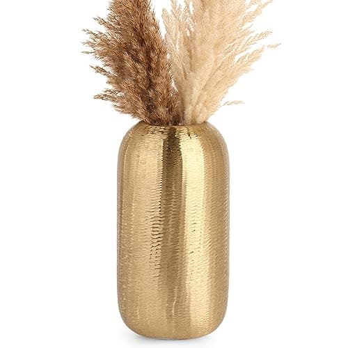Dreamy Walls 12” Gold Metal Cylindrical Flower Vase for Centerpieces/Table/Accent Decor | Hammered, Tall, Minimalist, Elegant Vase for Living Room, Home, Office, Party & Gift | 12x6.5 Inches, Gold