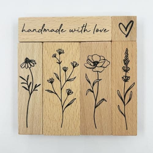 6Pcs Vintage Wood Rubber Stamp Plant and Flower Retro Decorative Mounted Wooden Rubber Stamp Set for DIY Art and Craft Journals Scrapbooking