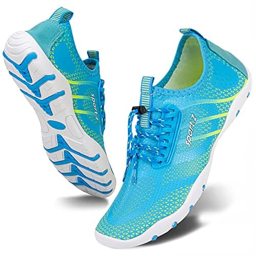 WateLves Men's & Women's Beach Swim Shoes, Quick-Dry Aqua Socks, Pool Shoes for Surf Yoga Water Aerobics (Fluorescent Light Blue, 40)