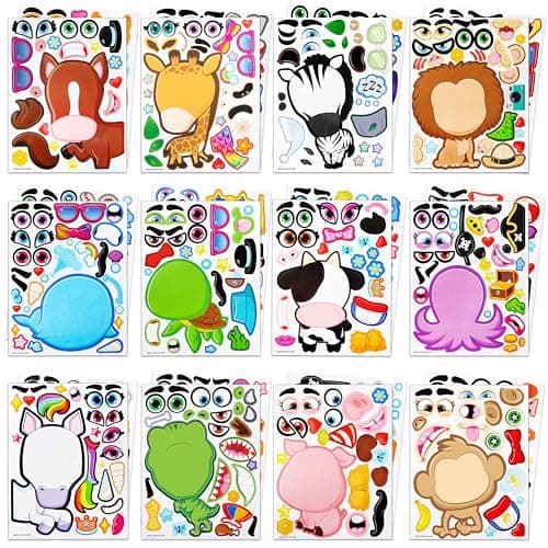 JOYIN 24 Sheets 9"x6" Make a face Stickers for Kids, Make Your Own Stickers with Unicorn, Dinosaur, Sea and Safari Animals, Party Favors Kids Crafts, Goodie Bags Stuffers Classroom Activities