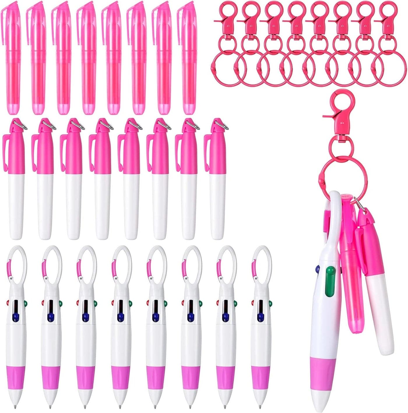 Geyoga 36 Pcs 9 Set Mini Highlighter Nurse Pen Pack Set Nurse Pens for Badge Include 9 Mini Highlighters 9 Marker 9 Retractable Ballpoint 9 Nursing Keychain GiftsPink