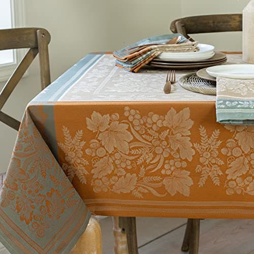 Benson Mills Harvest Gathering Heavyweight Engineered Jacquard Fabric Table Cloth, Décor for Fall, Harvest and Thanksgiving Tablecloth (Taupe, 60" x 104" Rectangular)