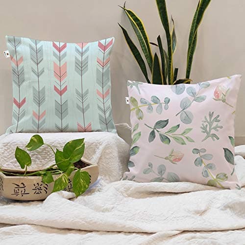BRICK HOME Floral Printed Poly Cotton Cushion Cover (24 x 24 Inches with Filler, Set of 2)