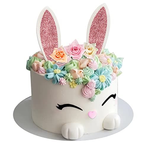Bunny Cake Topper with Ear Foot Flowers Eye Nose for Bunny Rabbit Baby Shower and Easter