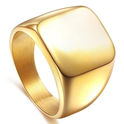 ENHONG Mens Rings Stainless Steel Square Signet Rings for Men,18K Gold Plated Pinky Thumb Ring for Dad Father Jewelry Gift for Him,Men's Ring for Biker Size 12