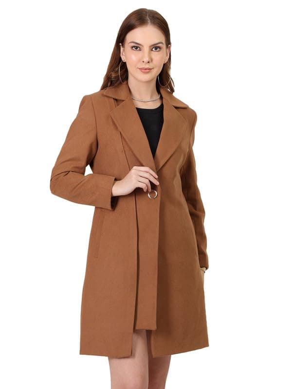 PLAGG Women Winter Long Overcoat with Wool blend and Comfort fit