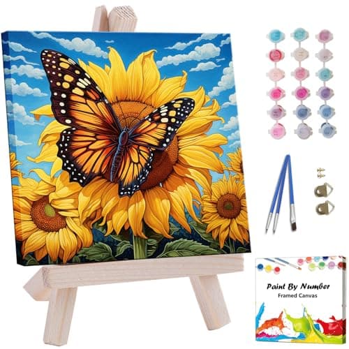 Artunion Framed Paint by Numbers Kit for Adults Beginners Kids Ages 812Sunflower Butterfly Paint by Number with FrameFloral Paint by Numbers Kit on Canvas 10 10 Inch Without Easel