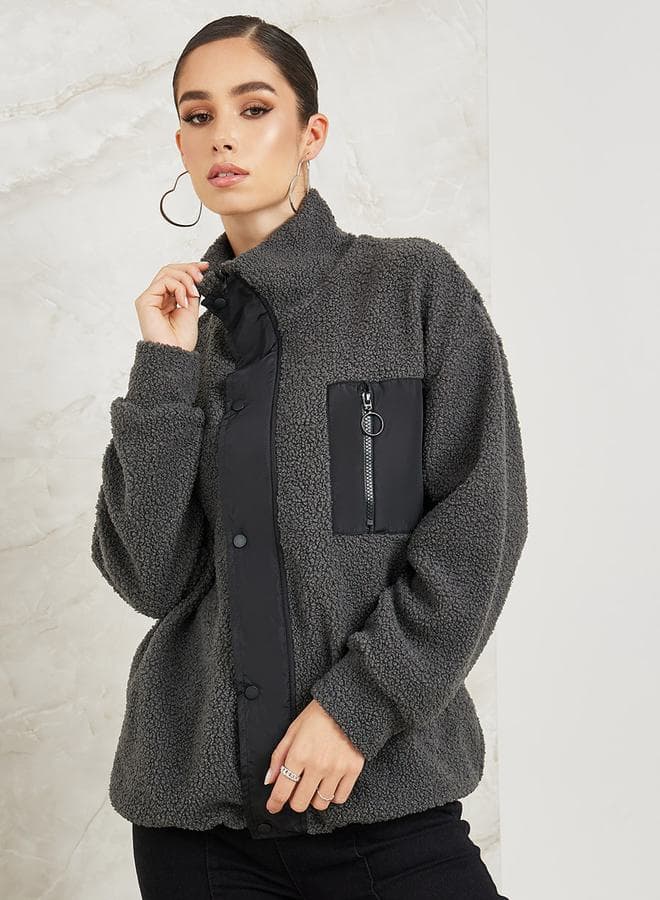 Regular Fit Fleece Jacket With Zip Pocket