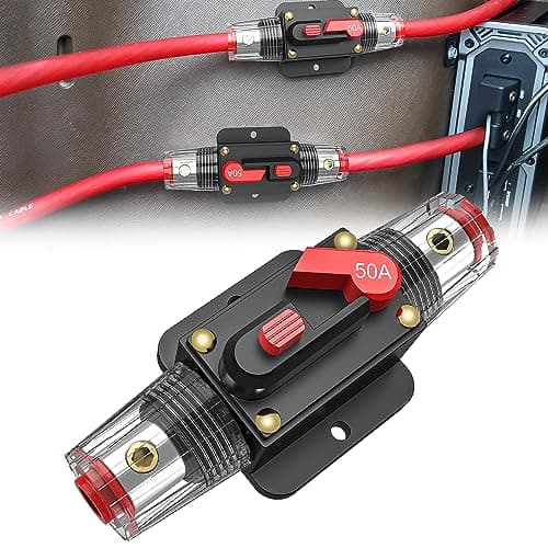 Nilight 50A Inline Circuit Breaker Resettable 12-24V DC Manual Reset Fuse Holder 3-15 AWG Overload Protection for Car Audio Sound Amplifier System RV Marine Boat Truck Solar Inverter