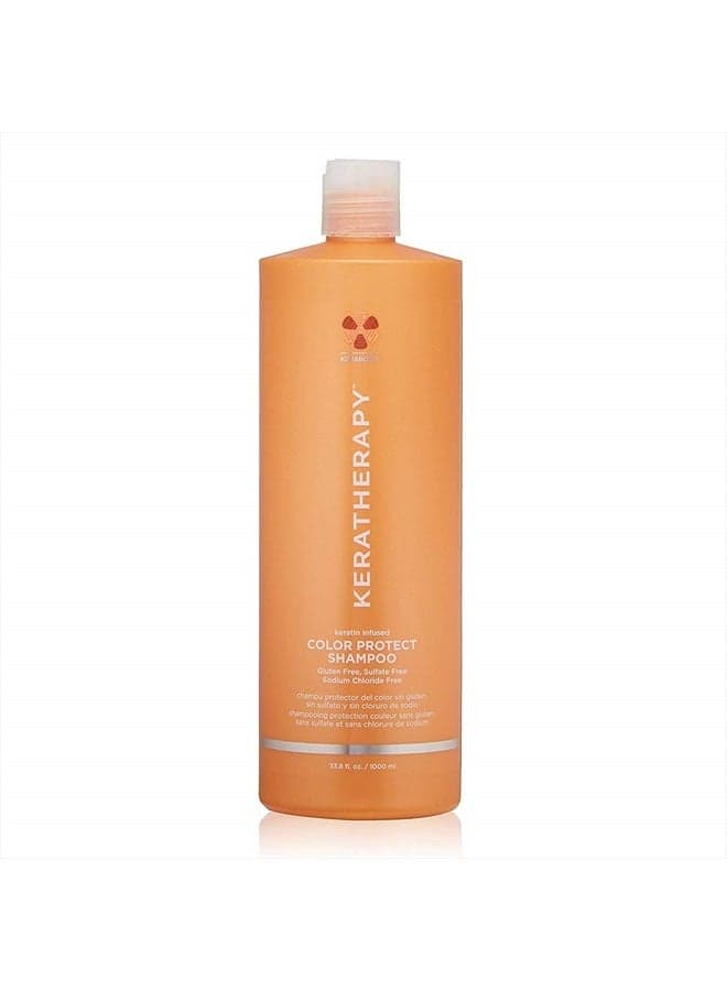 KERATHERAPY Keratin Infused Color Protect Shampoo, 33.8 fl. oz., 1000 ml - Gluten Free Color Protecting Shampoo for Color Treated Hair with Kerabond Technology, Red Raspberry Oil, Omega 3 & 6