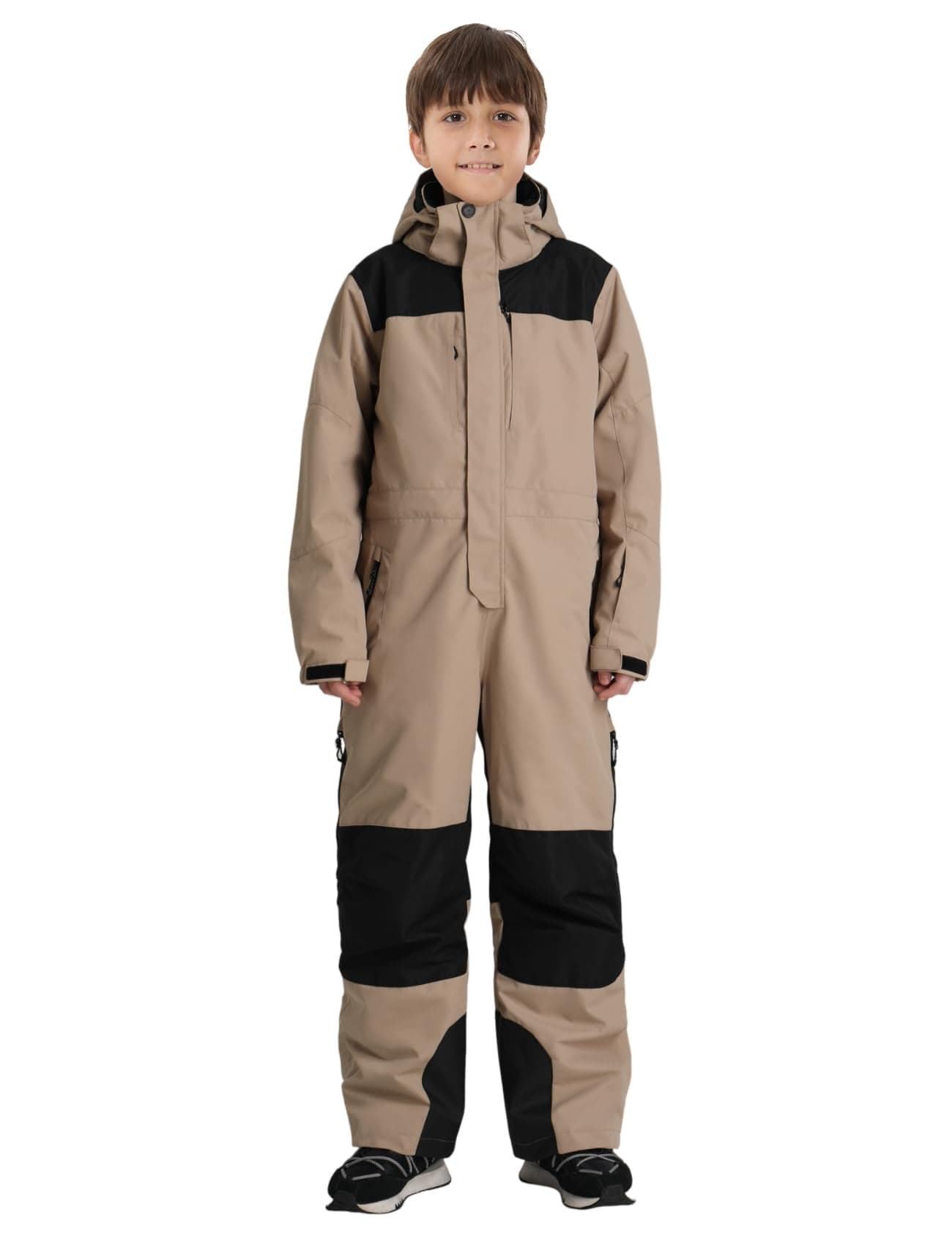 GSOU SNOW Ski Suit Kids Snowsuit One Piece Boys Girls Snowboard Suit Ski Jumpsuits Waterproof Windproof Khaki 12-13 Years