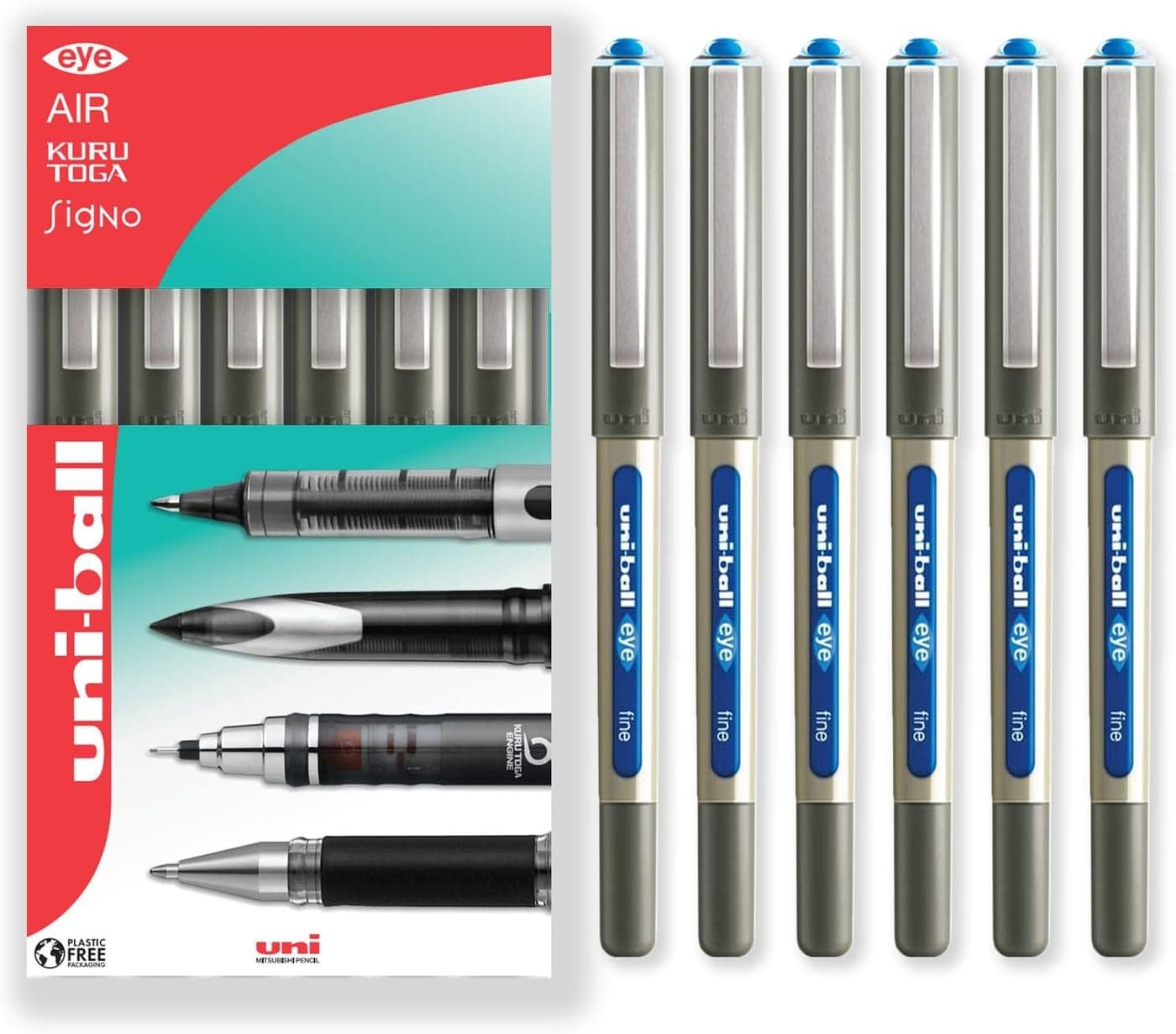 Uni-Ball EYE Rollerball Pens - Light Blue - Pack of 6