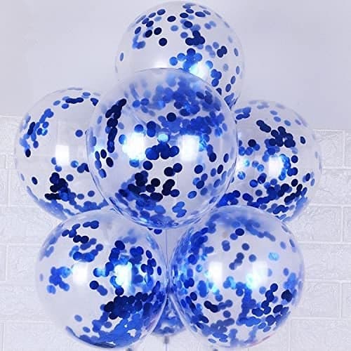 AMFIN Rubber (Pack Of 20) Transparent Balloons Bouquet Combo With Re Filled Blue Confetti & Ribbons For Anniversary, Birthday, Baby Shower, Valentine Day Party Decoration Balloon Bunch - Blue