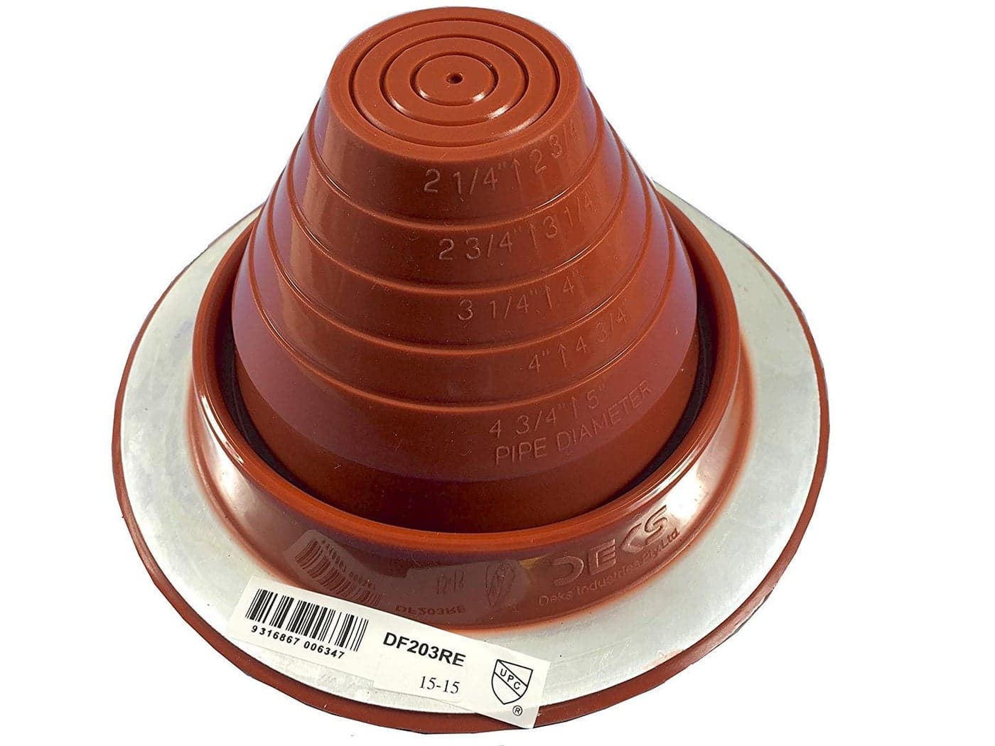 Dektite #3 Red Silicone Metal Roof Pipe Flashing, High Temp, Round Base, Pipe OD 1/4" - 5"