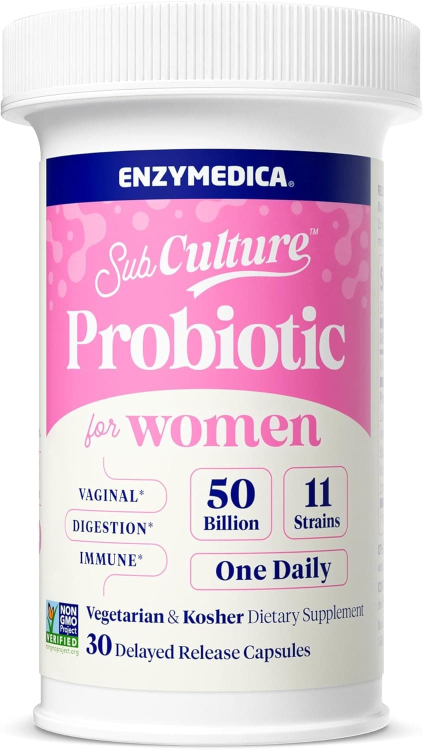 Enzymedica SubCulture Probiotics for Womens Vaginal Urinary Health 50 Billion CFU Supports Immune Digestive Health Regularity 30 Count