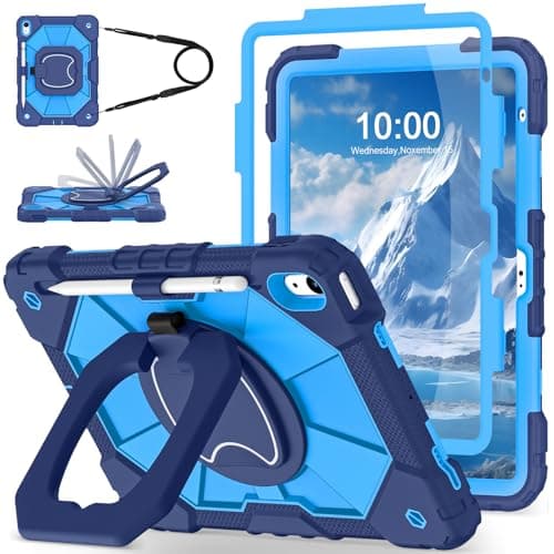 WESOROL Case for iPad A16 11th10th Generation 20252022 with Screen Protector Rotating Stand Pencil Holder Shoulder Strap Heavy Duty Shockproof Cover for iPad 10th Gen CaseNavy Blue
