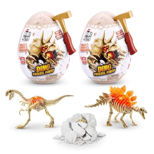 Robo Alive Mini Dino Fossil Find 2 Pack Gigantoraptor Stegosaurus by ZURU Boys 5 Dig and Discover STEM Excavate Prehistoric Fossils Educational Toys Great Science Kit Gift for Girls and Boy