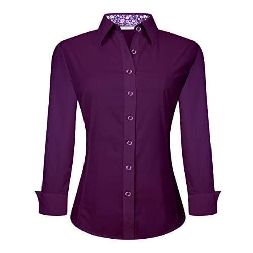Womens Dress Shirts Wrinkle Free Regular Fit Long Sleeve Stretch Work Shirt,Purple,M
