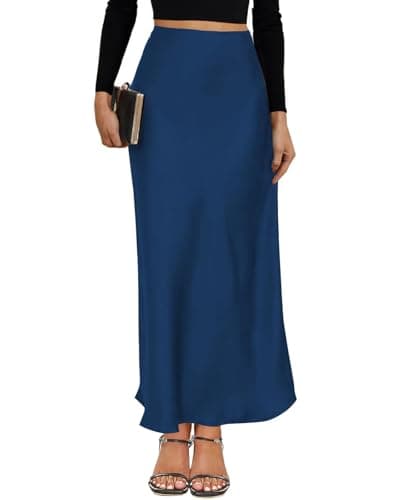 VividMosaic 2025 Satin High Waisted Maxi Skirt Silk A-Line Spring Summer Casual Long Skirts for Women Navy