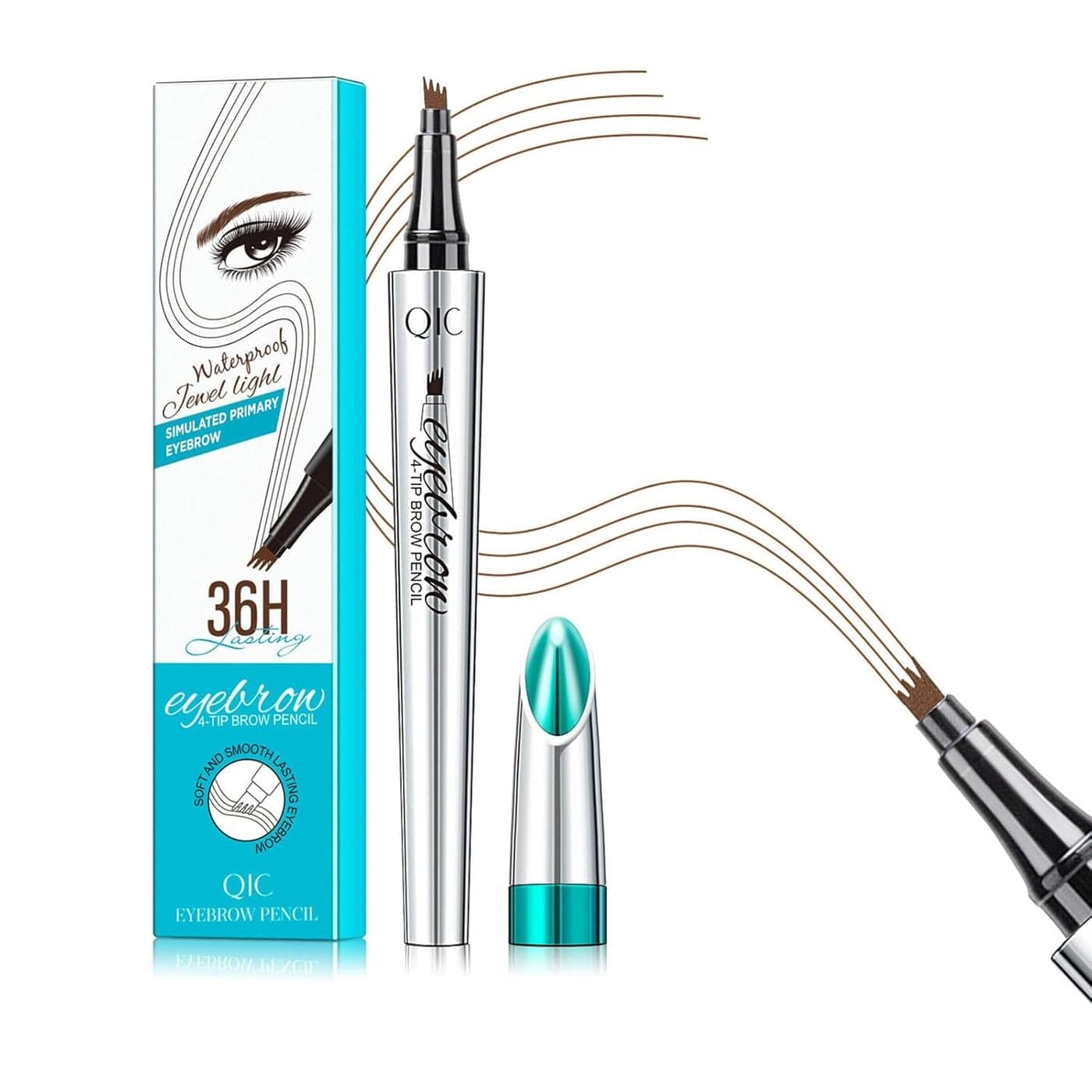 QIC Eyebrow 4 Tip Brow PencilMicroblading Eyebrow Pen Waterproof LongLasting Eyebrow Microblading Pen Eyebrow Pencil with an Upgrade MicroFork Tip Applicator for Natural Eyebrow Light Brown01