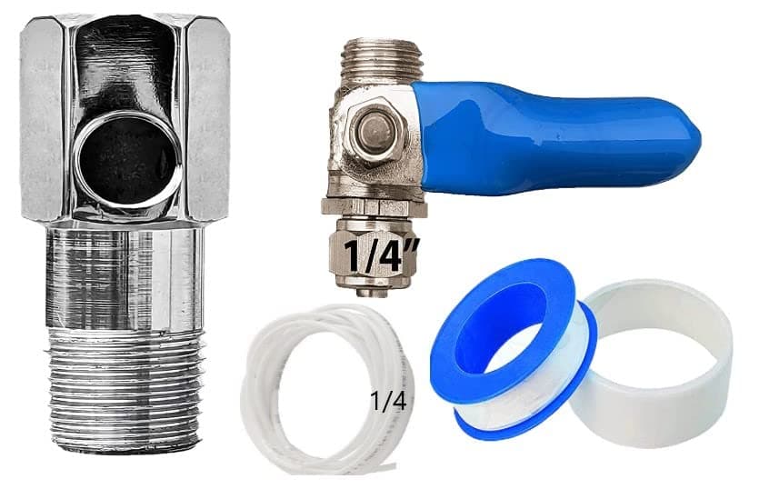 IONIX Brass inlet valve full set with Pipe and Teflon for Ro water purifier,Rust Free long life, Connects to 1/4 pipe, Complete Set, Silver
