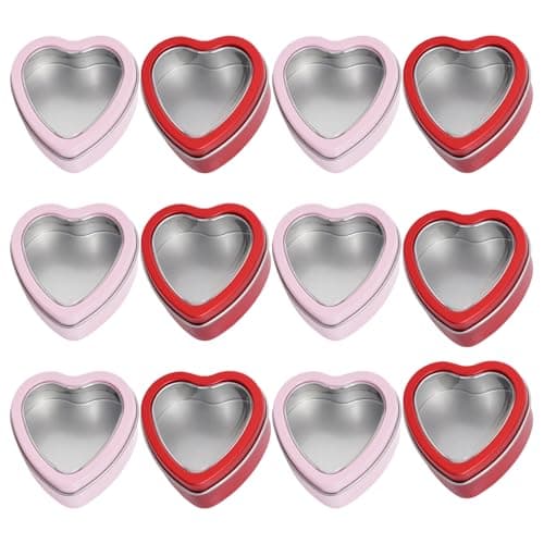 mifengda 12Pack Heart Shaped Metal Tins with Lid Valentines Day Candle Tins for Making Candles 2oz Heart Shaped Candle Tins with Lids for Candle Making Valentine Wedding Gifts Party