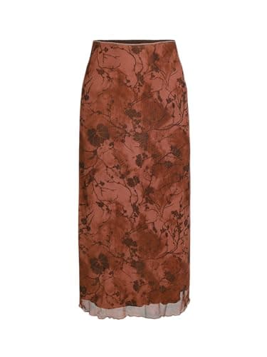 CIDER Women’s Mesh Floral Boho High Waisted Grunge Long Midi Fall Skirts Western Outfits: Red, M