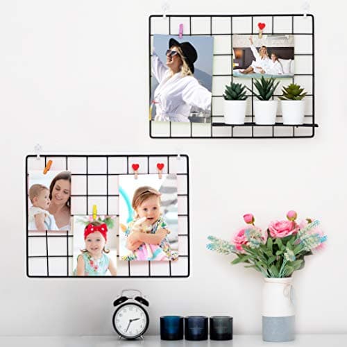 2 Pack Wire Wall Grid Panel | Photos & Pictures Display Grid Wall Panels | Black, Magnetic & Metal Grid | Photo Grid | Grid Wire Board | Hanging Home, Office & Kitchen Decor