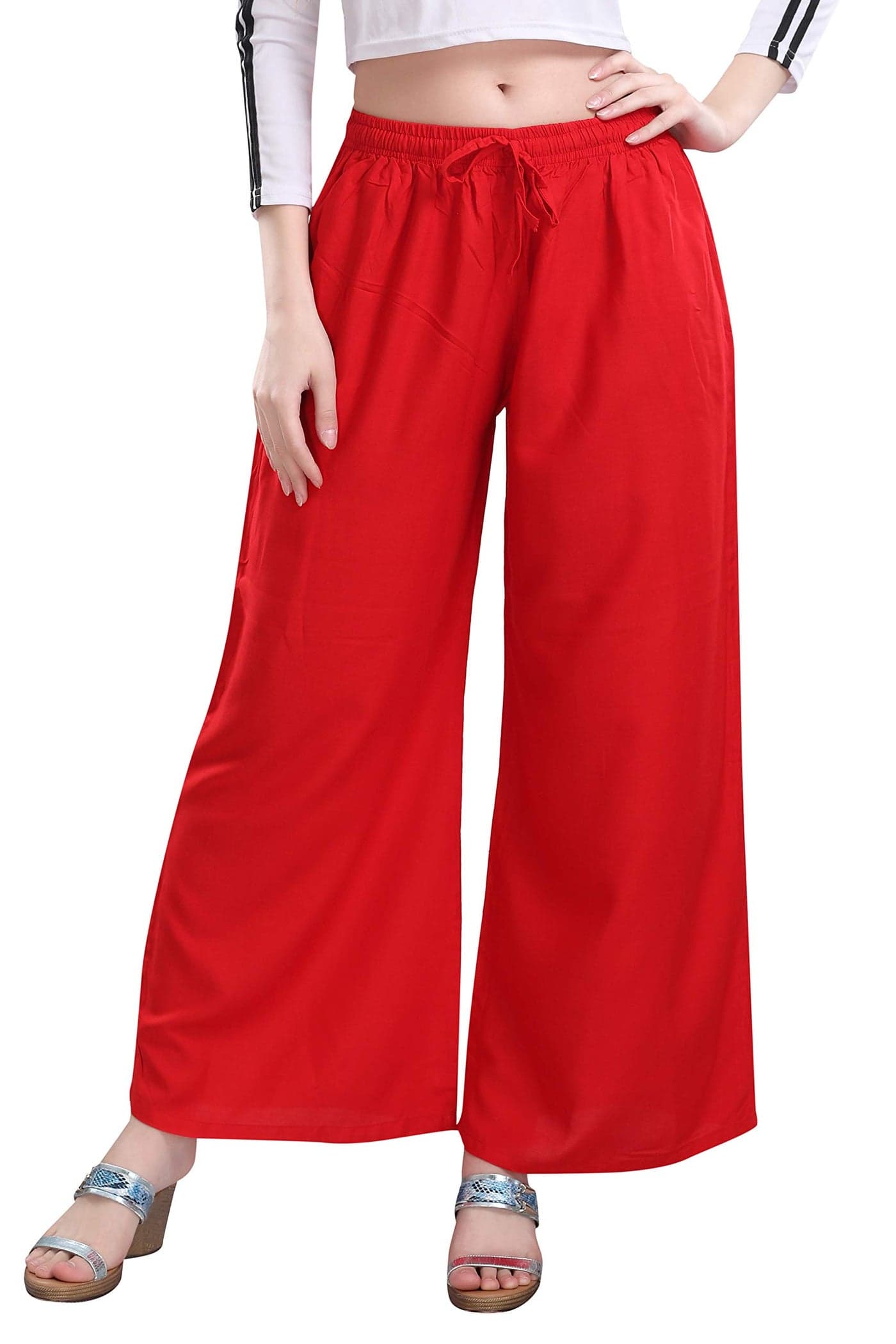 TRASA Womens & Girls Ultra Soft Reyon Cotton Mid Rise Regular And Plus 7 Colour Palazzo - Red - 2XL