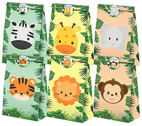 Safari Goodie Bags24 Pcs Jungle Party Favors Candy Bags with Stickers Jungle Goody Gift Treat Bags Safari Themed Birthday Party Supplies