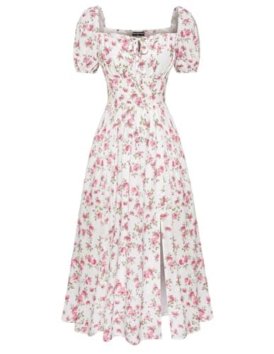 Scarlet Darkness Floral Corset Dress for Women 2025 Summer Flowy Square Neck Milkmaid Dress White Pink Floral L
