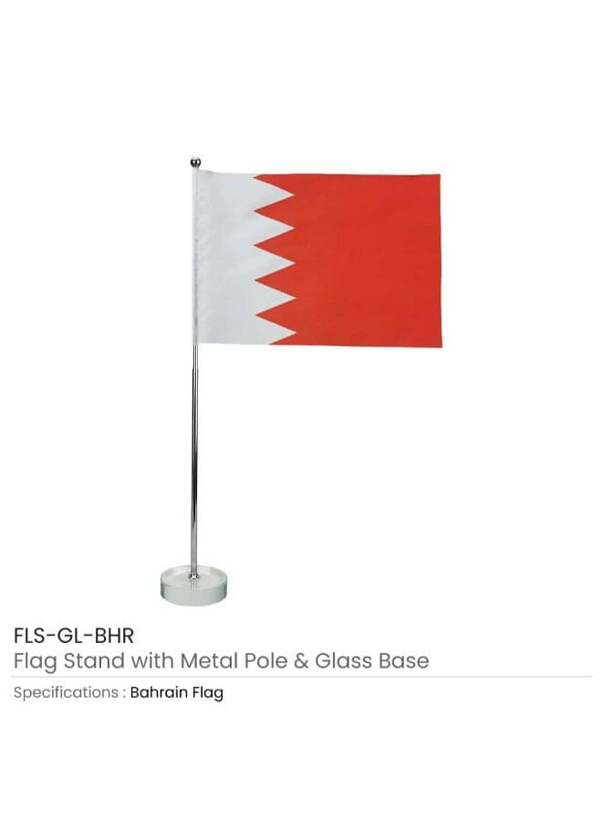 Bahrain Flag With Metal Pole and Glass Base-Set of 1