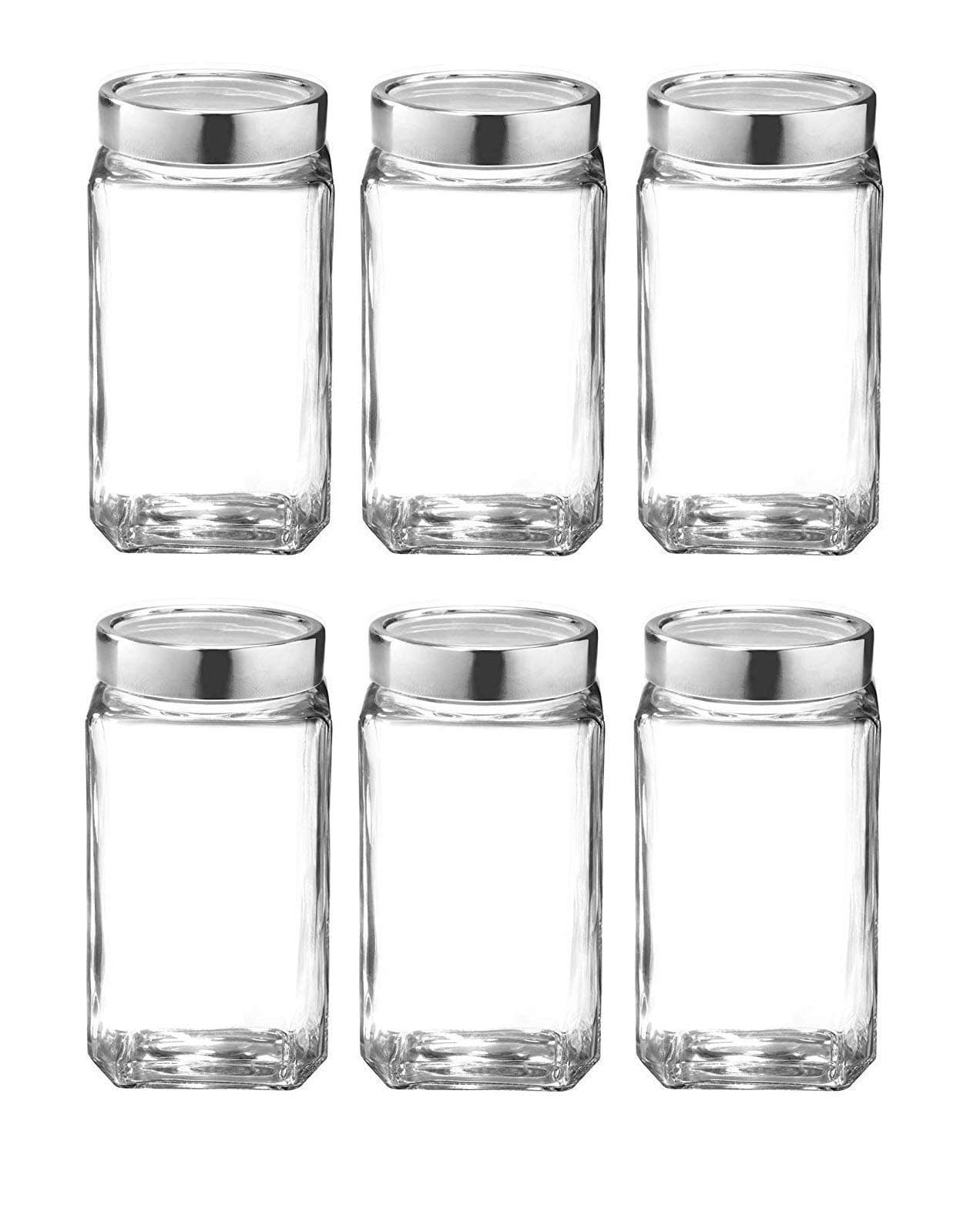 Glass Jar with Lid, Cube Glass Container for Kitchen, 350 ml, pack of 6