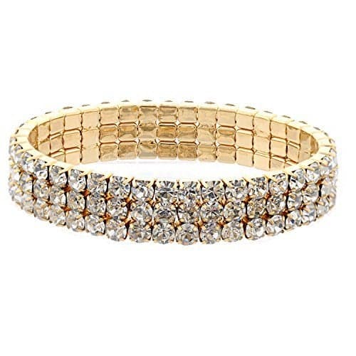 Topwholesalejewel (10339-200) Wedding Bracelet Gold Crystal Rhinestone 3 Row Stretch Bracelet