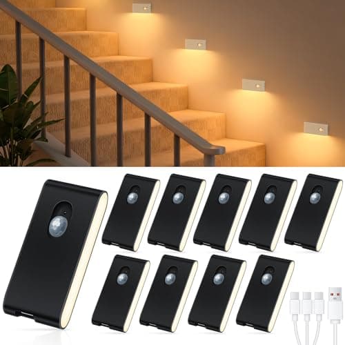 WILLED Stair Lights Indoor, Warm White Rechargeable Night Light, Wireless Motion Sensor Light Indoor for Stairs, Hallway, Stairway, Bathroom, Bedroom, Kitchen, 10 Pack
