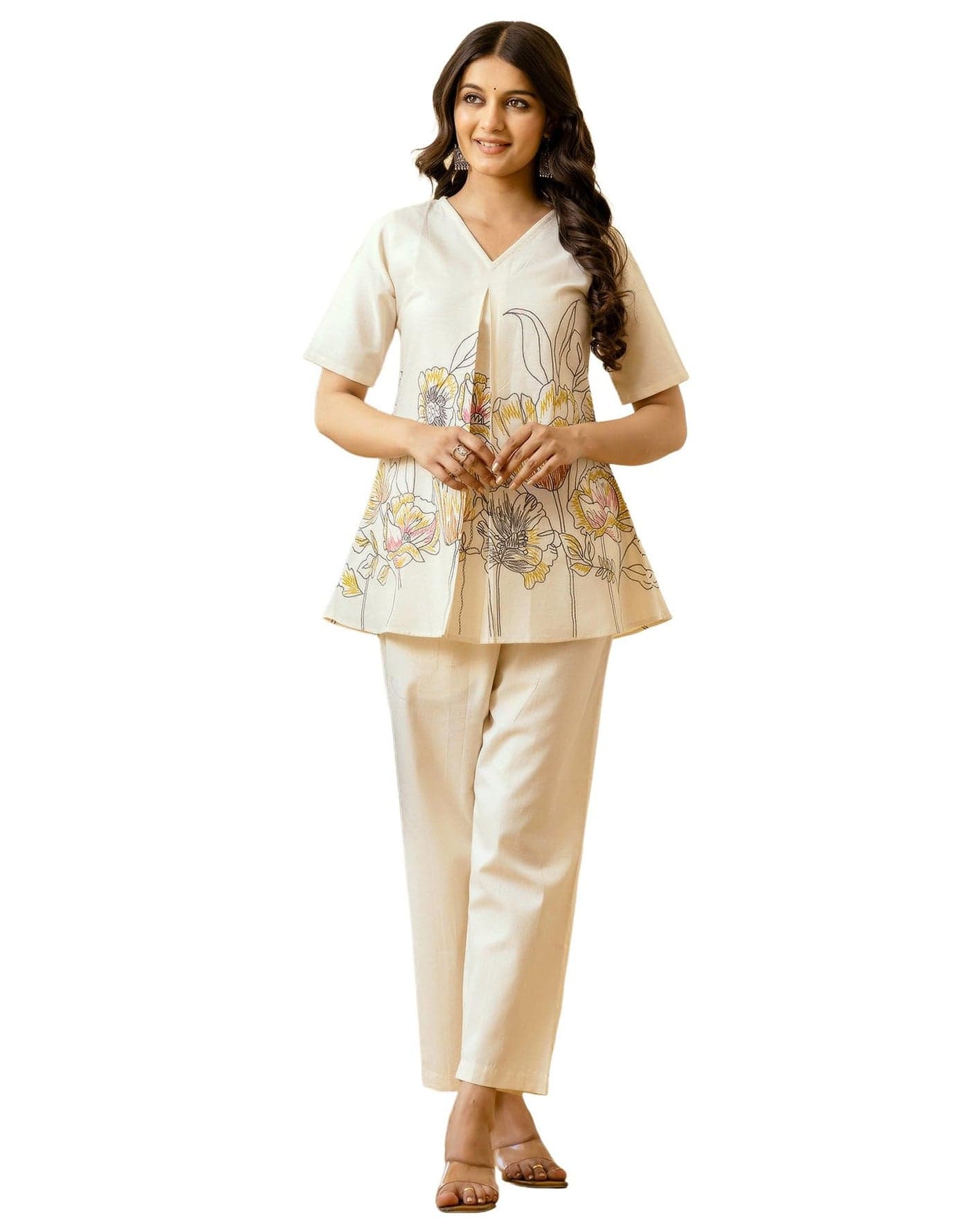 SIRIL Women Cotton Printed Co Ord Set Stylish (756Ctk8065-Xl_Beige)