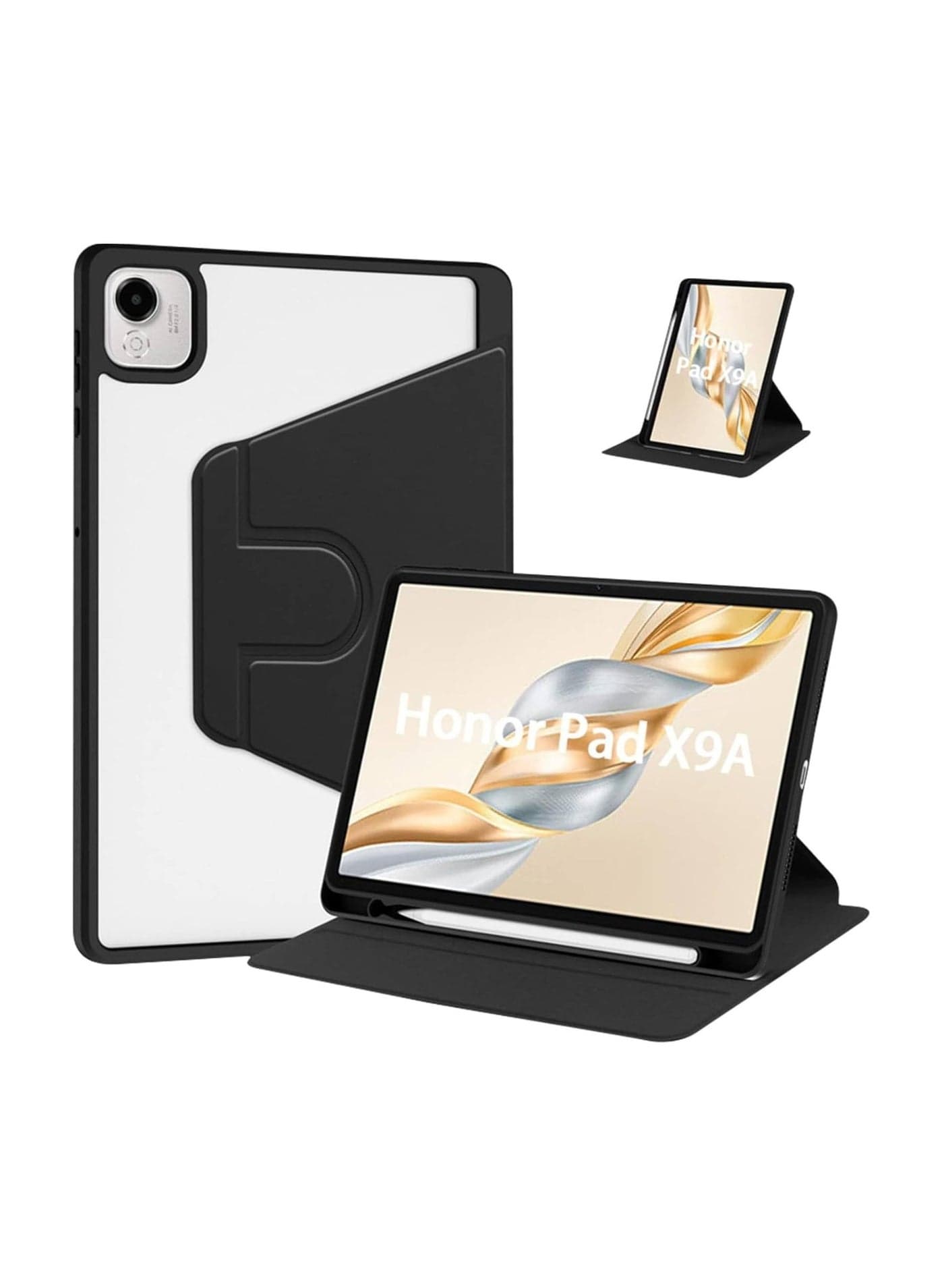 Hybrid Case Compatible with Honor Pad X9a 11.5 2025 Cover, Clear Acrylic Multi-Angle Hard PC Case with Pen Holder Protective Stand Cover Compatible with Honor Pad X9a 11.5 2025 (Black)