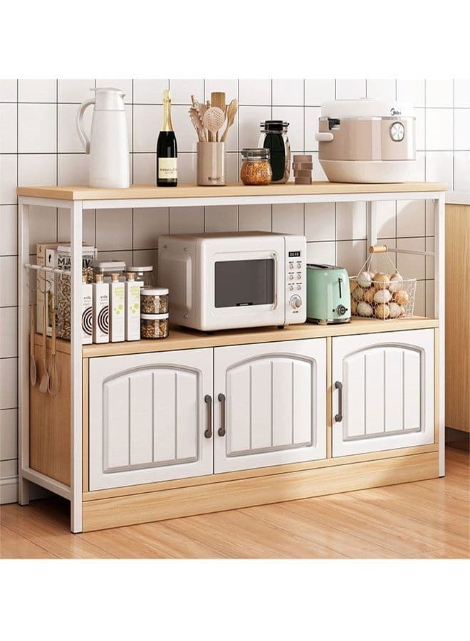 2-Tier Kitchen Storage Shelf Microwave Oven Stand Rack Spice Organizer with 3 Door Storage Cabinet Large Storage Rack