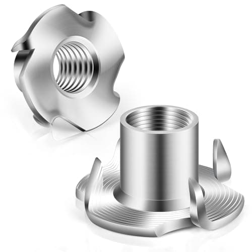 1/4"-20 T-Nuts 304 Stainless Steel, 4-Pronged Tee Nut for Wood, Rock Climbing Holds, Furniture, 25 PCS