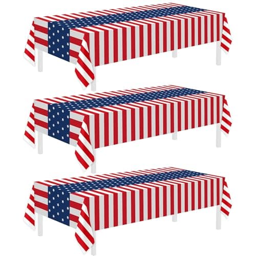 Childom 3 Pack Patriotic TableclothDisposable Plastic Tablecloth 54x108 Patriotic DecorationsBirthday Party Table Cloth for KidsPatriotic Themed Party Supplies for OutsidePicnicCampingMemorial
