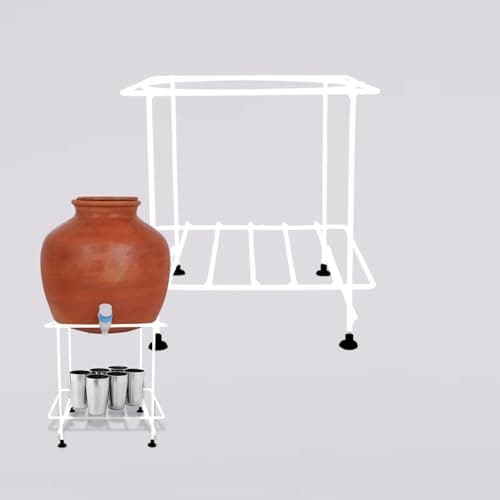 Nayra Heavy Stainless Steel Matka Stand - 3-in-1 Plant and Glass Stand with 4 Heavy Legs for Round Surface (8 Inch) White Colour
