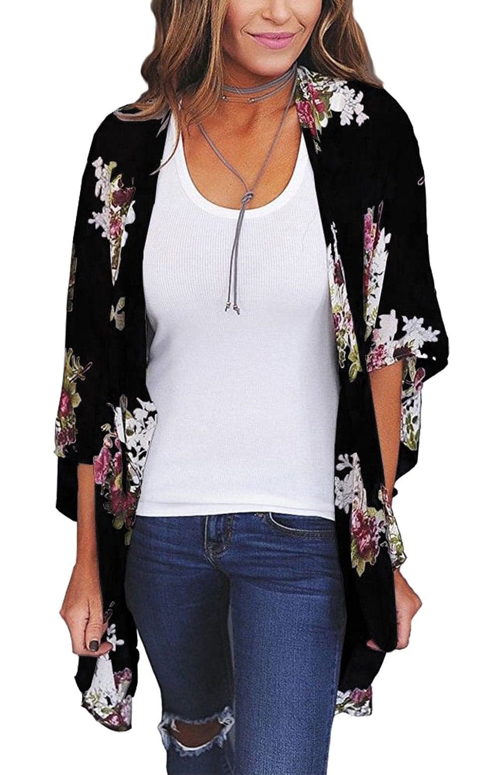 CASURESS Women's Cardigan-Sheer Kimono Loose Summer Floral Print Cover Ups