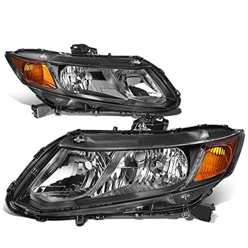 DNA MOTORING HL-OH-HC12-BK-AM Black Amber Headlights Replacement For 12-15 Civic