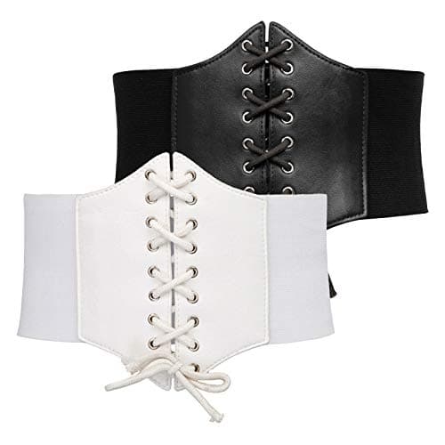 GRACE KARIN Plus size Faux Leather Corset Style Wide Elastic Belt(2XL,Black+White 499)