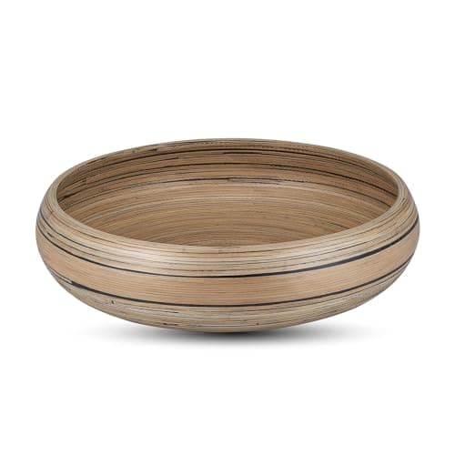 LEXA Bamboo Fruit Bowl for Kitchen Counter, 12 Inch Large & Round, Artisan Lacquered Wooden Fruit Bowl or Candy Bowl, Handcrafted Bamboo Fruit Basket for Kitchen & Home Decor (Black)