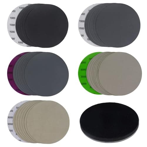 6 Inch (150mm) Wet Dry Sanding Discs Assorted Grit 1000/1500/2000/3000/5000 with Interface Pad Waterproof Hook & Loop Sandpaper Silicon Carbide for Sanding Grinder Polishing, 40 Pack